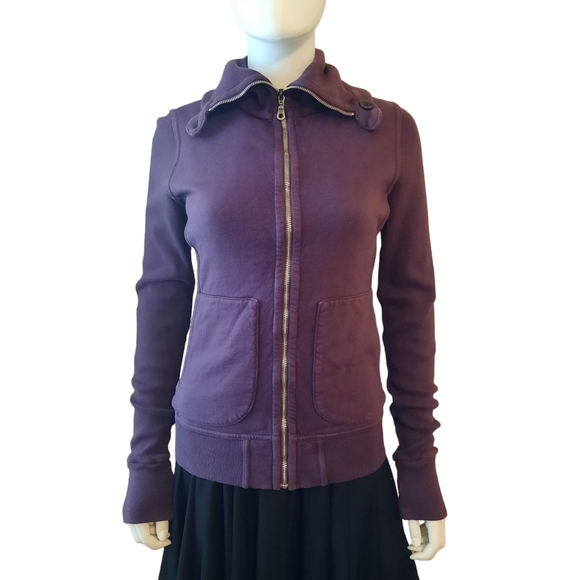 CITIZENS OF HUMANITY Zip Up Cotton Jersey Knit Rolled Collar Jacket Sz M Purple - Picture 1 of 11